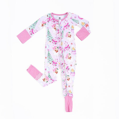 Baby Kids Bamboo Pajamas — Merry Little Pinkmas Convertible Ruffle Romper — Image 12