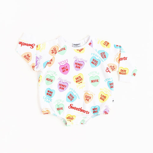 Sweethearts® Colorful Candy Hearts Sweatshirt Bubble Romper - Image 2 - Bums & Roses