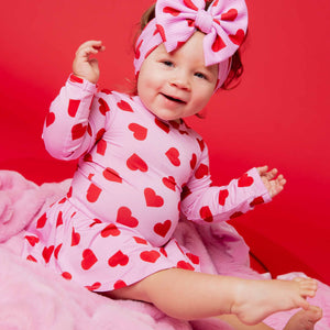 Baby Kids Bamboo Pajamas — All Heart Eyes Long Sleeve Ruffle Dress — Image 1