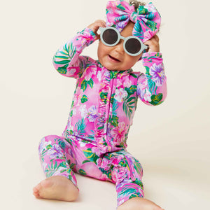 Baby Kids Bamboo Pajamas — Aloha, Beaches Convertible Ruffle Romper — Image 1