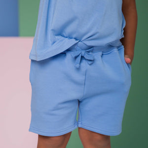 Baby Kids Bamboo Pajamas — Popsicle Blue Pull-On Shorts — Image 1