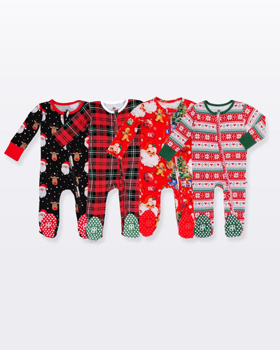 Baby Kids Bamboo Pajamas — Boy Holiday Bundle Set of 4 Footies — Image 1