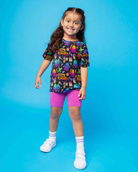 Baby Kids Bamboo Pajamas — A+ Attitude Girls Oversized T-Shirt & Biker Shorts Set — Image 1