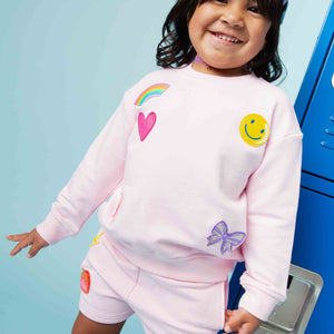 Baby Kids Bamboo Pajamas — Ballet Pink Crew Neck Sweatshirt & Shorts Set — Image 1