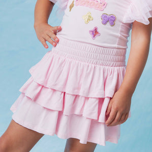 Baby Kids Bamboo Pajamas — Ballet Pink Girls Ruffle Skort — Image 1