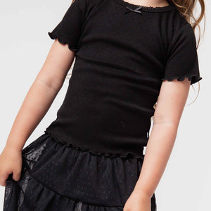 Baby Kids Bamboo Pajamas — Black Pointelle Top — Image 3