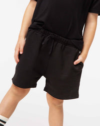 Baby Kids Bamboo Pajamas — Black Pull-On Shorts — Image 1