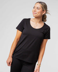 Baby Kids Bamboo Pajamas — Black Women's Short Sleeve T-Shirt — Image 4