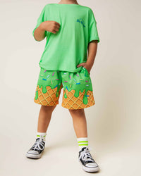 Baby Kids Bamboo Pajamas — Brain Freeze Short Sleeve T-Shirt & Mesh Shorts Set - Green — Image 6