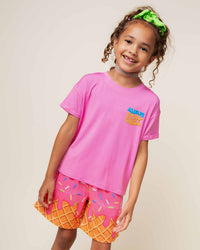 Baby Kids Bamboo Pajamas — Brain Freeze Short Sleeve T-Shirt & Mesh Shorts Set - Pink — Image 1
