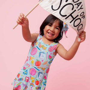 Baby Kids Bamboo Pajamas — Cheer We Go Sleeveless Twistback Dress — Image 1