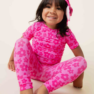 Baby Kids Bamboo Pajamas — Daisy Bell Short Sleeve Pajama Set — Image 1