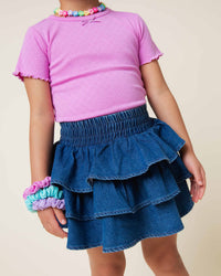 Baby Kids Bamboo Pajamas — Denim Girls Ruffle Skort — Image 1