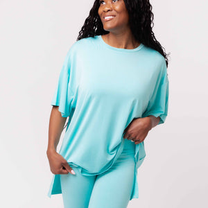 Baby Kids Bamboo Pajamas — Mint To Learn Women's Oversized T-Shirt & Biker Shorts Set — Image 1
