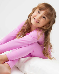 Baby Kids Bamboo Pajamas — Pencil Pink Long Sleeve Pajama Set — Image 3