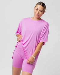 Baby Kids Bamboo Pajamas — Pencil Pink Women's Oversized T-Shirt & Biker Shorts Set — Image 3