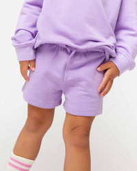 Baby Kids Bamboo Pajamas — Purple Doodles Girls Shorts — Image 1