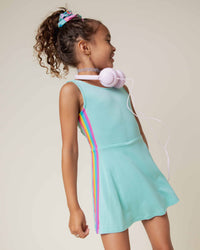 Baby Kids Bamboo Pajamas — Rainbow Stripe Sleeveless Twistback Dress — Image 4