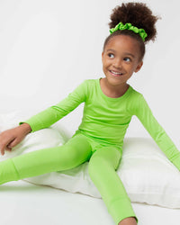 Baby Kids Bamboo Pajamas — Recess Green Long Sleeve Pajama Set — Image 4