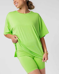 Baby Kids Bamboo Pajamas — Recess Green Women's Oversized T-Shirt & Biker Shorts Set — Image 2