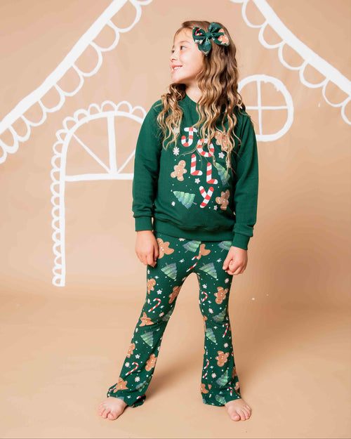 Baby Kids Bamboo Pajamas — Bake it Happen Crew Neck Sweatshirt & Bell Bottoms Set — Image 1