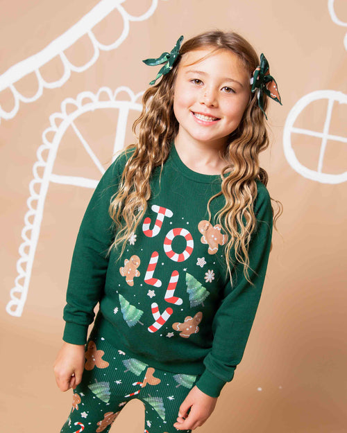 Baby Kids Bamboo Pajamas — Bake it Happen Crew Neck Sweatshirt & Bell Bottoms Set — Image 3
