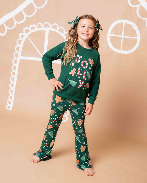 Baby Kids Bamboo Pajamas — Bake it Happen Crew Neck Sweatshirt & Bell Bottoms Set — Image 5