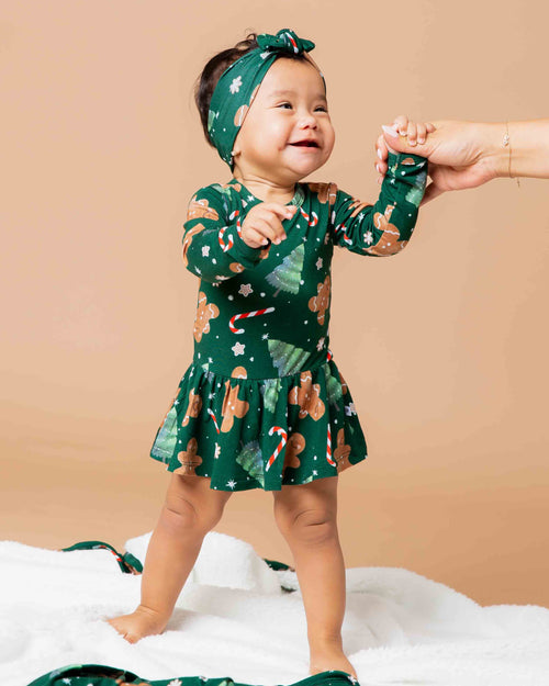 Baby Kids Bamboo Pajamas — Bake it Happen Long Sleeve Ruffle Dress — Image 1