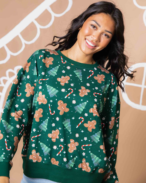 Baby Kids Bamboo Pajamas — Bake it Happen Women's Relaxed Crew Neck Sweatshirt — Image 1