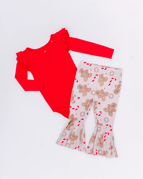 Baby Kids Bamboo Pajamas — Baking Spirits Bright Top & Bell Bottoms Set — Image 4