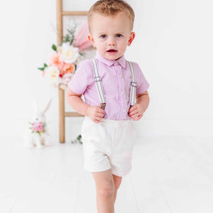 Baby Kids Bamboo Pajamas — Bamboo Linen Suspender Shorts — Image 1