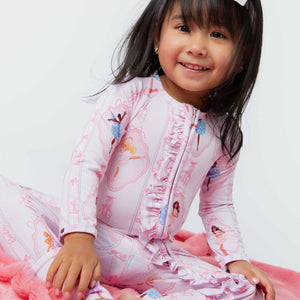 Baby Kids Bamboo Pajamas — Barbie™ Ballet Convertible Ruffle Romper — Image 1