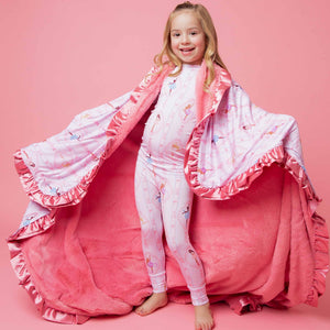 Baby Kids Bamboo Pajamas — Barbie™ Ballet Ruffled Minky Blanket — Image 1