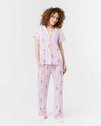 Baby Kids Bamboo Pajamas — Barbie™ Ballet Women's Short Sleeve Collar Shirt & Pants Pajama Set — Image 1