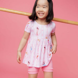 Baby Kids Bamboo Pajamas — Barbie™ Ballet Short Sleeve Empire Waist Top & Shorts Set — Image 1
