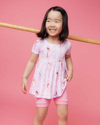 Baby Kids Bamboo Pajamas — Barbie™ Ballet Short Sleeve Empire Waist Top & Shorts Set — Image 1