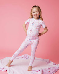 Baby Kids Bamboo Pajamas — Barbie™ Ballet Short Sleeve Pajama Set — Image 1