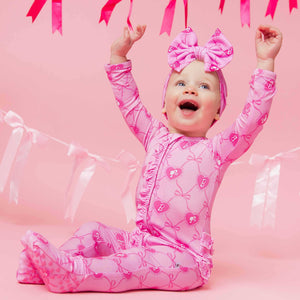 Baby Kids Bamboo Pajamas — Barbie™ Bowtique Convertible Ruffle Romper — Image 1
