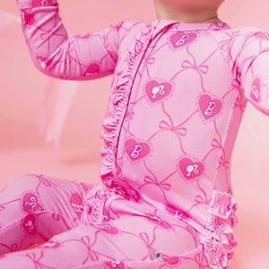 Baby Kids Bamboo Pajamas — Barbie™ Bowtique Convertible Ruffle Romper — Image 1