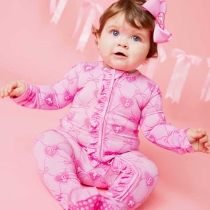 Baby Kids Bamboo Pajamas — Barbie™ Bowtique Ruffle Footie — Image 1
