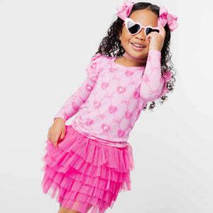 Baby Kids Bamboo Pajamas — Barbie™ Bowtique Long Sleeve Top & Tulle Skort Set — Image 1