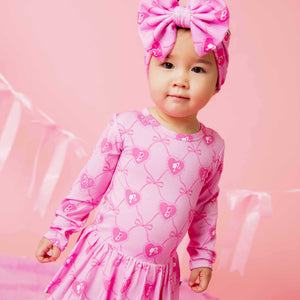 Baby Kids Bamboo Pajamas — Barbie™ Bowtique Long Sleeve Ruffle Dress — Image 1