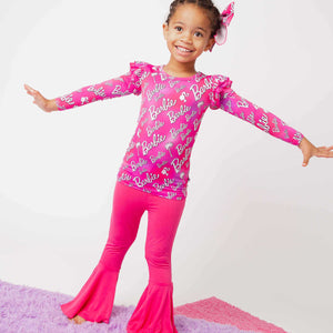 Baby Kids Bamboo Pajamas — Barbie™ Iconic Long Sleeve Top & Bell Bottoms Set — Image 1