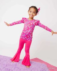 Baby Kids Bamboo Pajamas — Barbie™ Iconic Long Sleeve Top & Bell Bottoms Set — Image 1