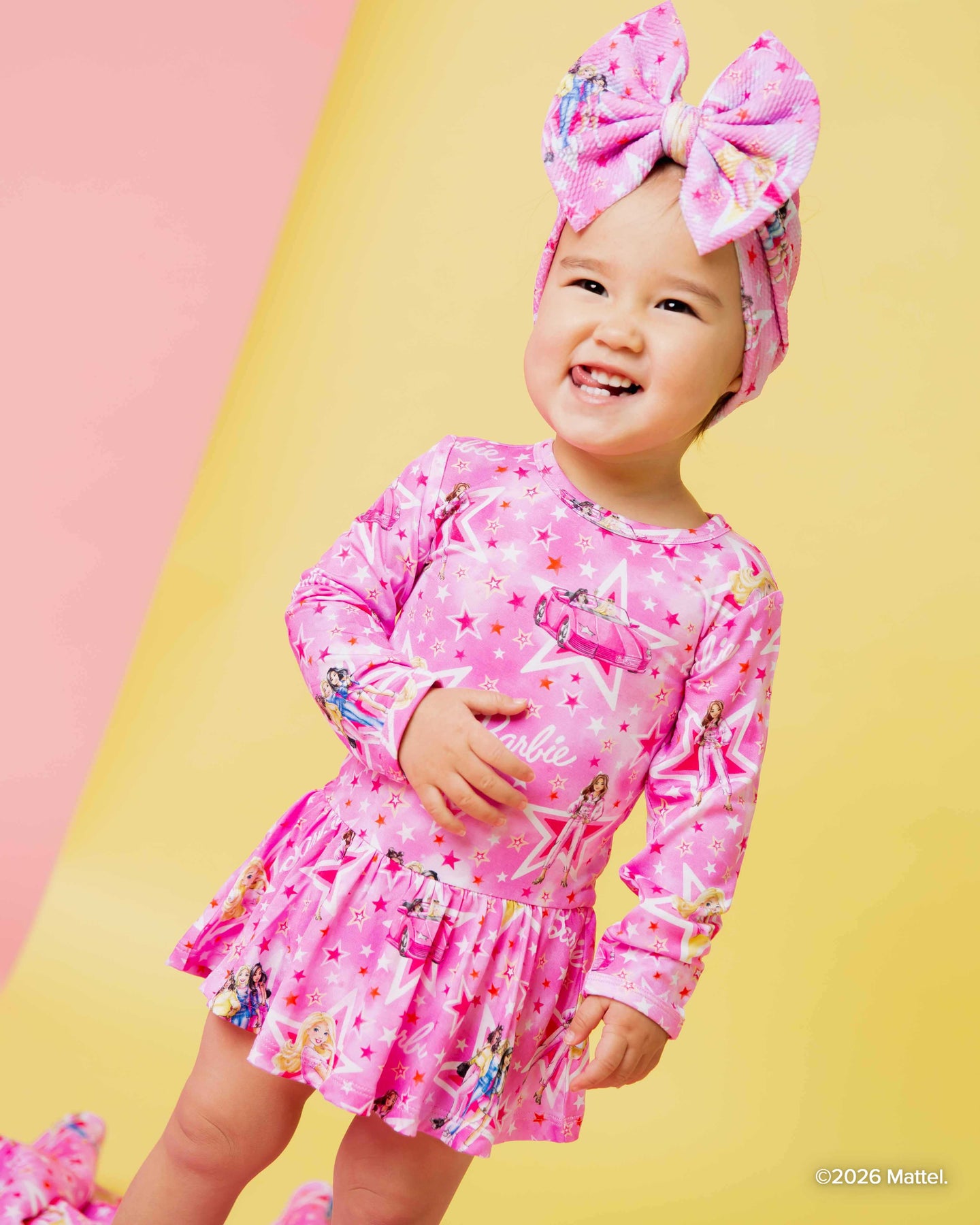 Bums & Roses Barbie Star Power Long Sleeve Ruffle Dress, Hypoallergenic & Antibacterial Bamboo Fabric, 6 - 12 Months Bums & Roses Barbie Star Power Long Sleeve Ruffle Dress, Hypoallergenic & Antibacterial Bamboo Fabric, 6 - 12 Months