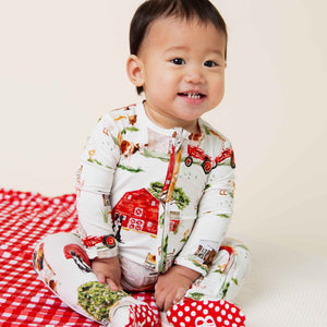 Baby Kids Bamboo Pajamas — Barn to Be Wild Footie — Image 1