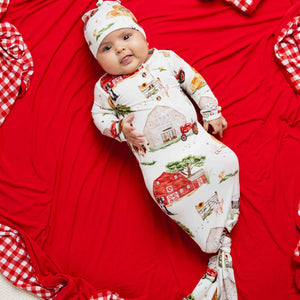 Baby Kids Bamboo Pajamas — Barn to Be Wild Knotted Gown & Beanie Set — Image 1