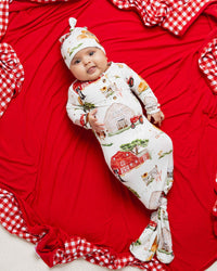 Baby Kids Bamboo Pajamas — Barn to Be Wild Knotted Gown & Beanie Set — Image 1