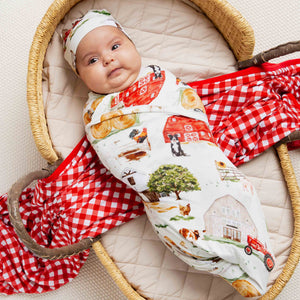 Baby Kids Bamboo Pajamas — Barn to Be Wild Swaddle & Beanie Set — Image 1
