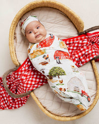 Baby Kids Bamboo Pajamas — Barn to Be Wild Swaddle & Beanie Set — Image 1